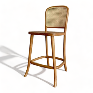 Chaise de bar en bois de teck moderne du milieu du siècle dos en rotin pour la maison cuisine café hôtel Restaurant ensemble de meubles pour une utilisation dans un centre commercial - Product Image 3