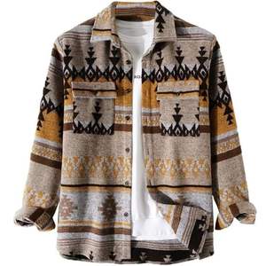 À la mode 2025 décontracté Plaid maille chemises hommes imprimer boutonné laine à manches longues léger revers Western Shacket veste manteau - Product Image 1