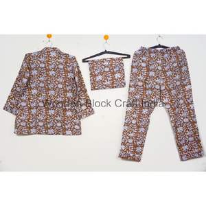 ชุดนอนผู้หญิงผ้าฝ้ายพิมพ์ลายดอกไม้ชุดนอนแขนยาวงานแฮนด์เมดชุดใส่นอนใส่สบาย - Product Image 5