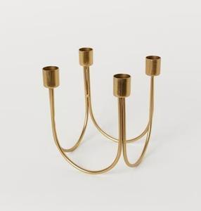 Portavelas decorativo de Laurel dorado con diseño de doble tallo, Motivo de Hoja escultórica y base ovalada - Product Image 6