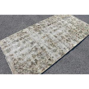 3.9x7.3 ft Turkish Rug, Vintage Area Rug, Gray <b>Brown</b> Plants & trees <b>Wool</b> Rug - Product Image 2
