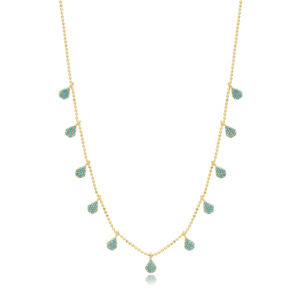 Pera corte turquesa CZ piedra bola cadena diseño coctelera collar venta al por mayor hecho a mano turco 925 joyería de plata esterlina - Product Image 1