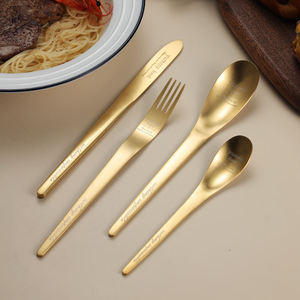 Elegant golden stainless steel <b>flatware</b> <b>set</b> suitable for home kitchen restaurant hotel dining and daily meal presentation - Product Image 3