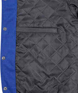 Veste en cuir de laine bleue unie vierge à col Varisty personnalisée pour hommes - Product Image 3