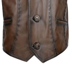 Gilet de motard en cuir véritable marron respirant pour hommes, gilet de moto coupe-vent à fermeture boutonnée pour l'automne, meilleure vente - Product Image 5