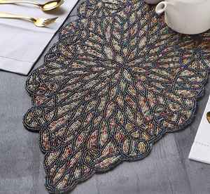 Posavasos de mesa de cristal de 14 pulgadas hecho a mano, elegante, con cuentas verdes, alfombrillas para muebles del hogar - Product Image 5