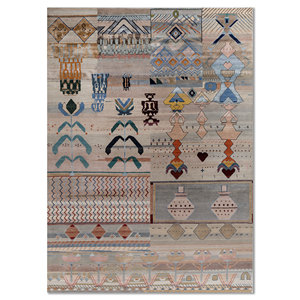 Tapis géométrique noué à la main Freedom Manchaha en laine et soie de bambou, épaisseur 10 mm, forme rectangulaire pour salon et couloir - Les-8051 Gris Noir - Product Image 1