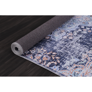 Netline Home Traditional Blue Abstract Medallion Washable Machine Made <b>Rug</b> Design 1487 - Product Image 2