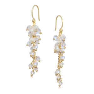 Pendientes colgantes de racimo largo con cuentas de piedra lunar de Plata de Ley 925 para mujer en oro amarillo relleno de joyería de piedra natal para ella - Product Image 1