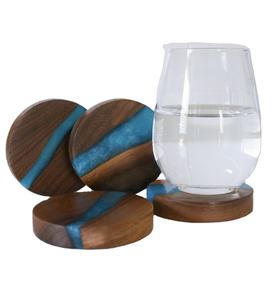 Dessous de verre Offre Spéciale en bois d'acacia et résine de conception artistique pour boissons Fournitures d'hôtel et de restaurant Design unique fait à la main - Product Image 6