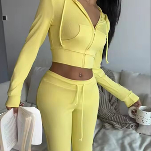Ensemble de survêtement sport deux pièces pour femme, poids lourd, formel, avec poche, respirant, vêtements de sport, survêtement - Product Image 1