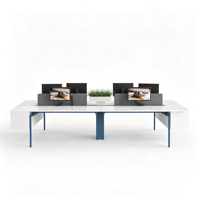Poste de travail modulaire moderne avec panneau d'intimité, bureau informatique blanc pour 4 personnes, idéal pour le personnel