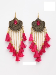 Boucles d'oreilles pendantes Jhumki en argent oxydé de luxe, motif floral ethnique, pour un look traditionnel, cadeau, fête - Product Image 4