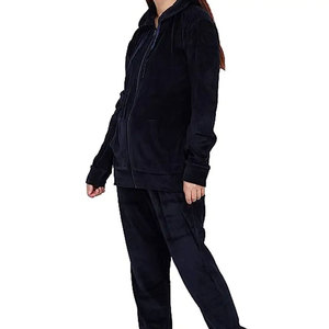 Logo personnalisé Ensemble de survêtements en velours uni deux pièces pour femmes Sweat-shirts à capuche et pantalons à fermeture éclair Ensemble de survêtements Ensemble 2 pièces - Product Image 2