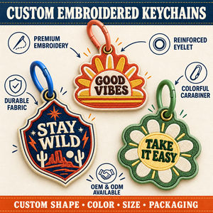 OEM ODM Custom Embroidered Patch Keychains Colorful Carabiner Backpack Charms for Promotional Gifts - Product Image 4