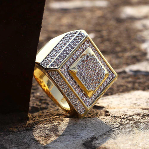 20 MM Square Design Iced Out Hip Hop Certified Gold Real Diamond Pave Setting, Band <b>Ring</b> Jewelry Gift <b>for</b> <b>Men</b> - Product Image 5