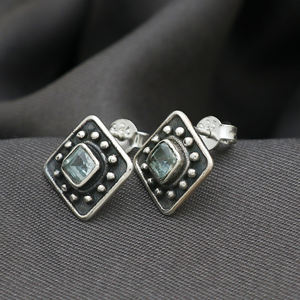Pendientes de tuerca cuadrados de Plata de Ley 925 de alta calidad, piedras preciosas de Topacio Azul, bonito diseño minimalista para bodas, fiestas, compromiso - Product Image 6