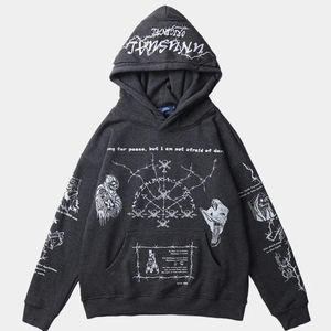 Sudadera con capucha personalizada, sudaderas con serigrafía, jerséis sólidos para hombre, 100% de algodón de gran tamaño, lavado ácido, rasgado, dobladillo crudo, sudaderas con capucha Techwear - Product Image 5