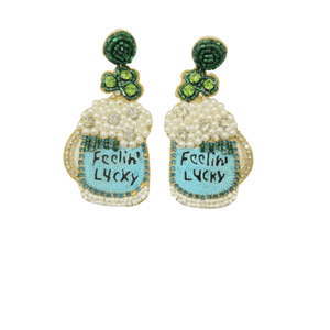 Feelin' Lucky Beer Mug Drop <b>Earrings</b> Women's Cute Party Jewelry Resin Imitation Pearl <b>Crystal</b> Rhinestone <b>Studs</b> - Product Image 1
