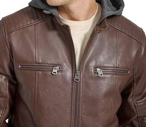 FLAVOUR Blouson aviateur en cuir véritable pour hommes hiver Style Vintage à capuche col montant fermeture à glissière Service OEM produit fini - Product Image 4