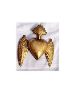Sacred Heart Milagros con alas en acabado dorado antiguo para decoración del hogar - Product Image 1