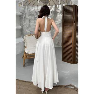 Vestido de Lino Blanco con Tirantes - Blanco - Product Image 5