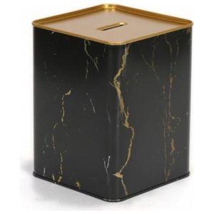 Kontensan กระปุกออมสินสี่เหลี่ยมลายหินอ่อนสีดำ1.4L โลหะขนาด105x105x140มม. อุปกรณ์ทางการเงินไก่งวง - Product Image 3