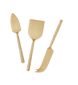 Manche en bois outil à fromage pour hôtel Restaurant ensemble de couteaux en acier inoxydable couteau multi-usage poli doré - Product Image 3