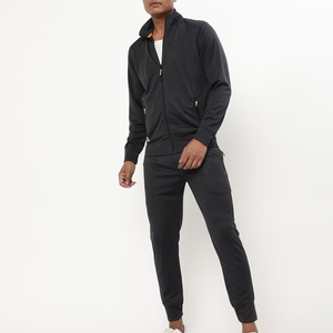 Trendy 2-piece Winter <b>Hooded</b> Casual Sporty Tracksuit Set Color Blocking Full <b>Zip</b> Jacket Drawstring Pants Sport Tracksuit - Product Image 1