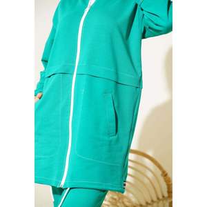 ชุด2ชิ้นซิปคอเสื้อมีโครงสีเขียว - Product Image 1