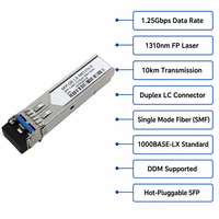 Module émetteur-récepteur optique 1.25G LX, module SFP fibre optique Gigabit, équipement de communication réseau Ethernet monomode