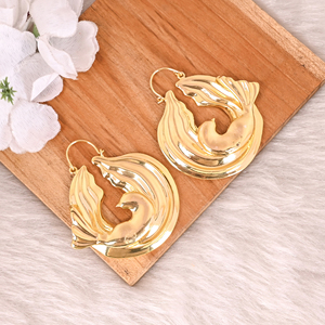 Pendientes de aro de latón chapados en oro amarillo hechos a mano, joyería de moda pesada de diseñador de pájaros, regalos de dama de honor para bodas - Product Image 5