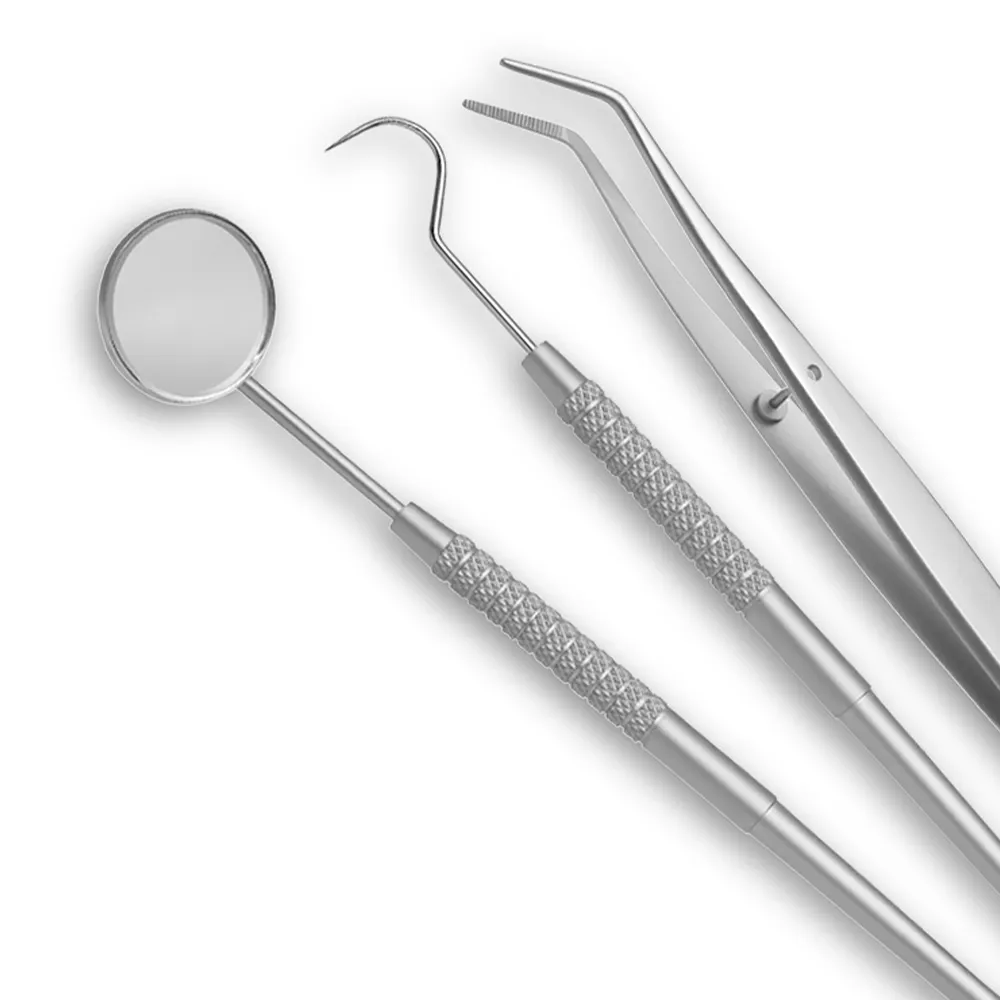 أدوات فحص طبيب الأسنان عالية الجودة من الفولاذ المقاوم للصدأ ، مسبار ملقط رؤية الفم ، مرايا 3 أساسية