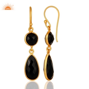 Boucles d'oreilles à facettes en argent Sterling 18k, livraison gratuite, ensemble de bijoux, pierre précieuse en Onyx noir - Product Image 3