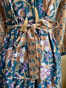 Femmes grande taille à manches longues Maxi robe bloc imprimé coton couleurs mélangées vêtements d'été avec gland décoration 100% coton - Product Image 4