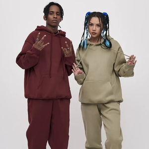 Ensemble sweats à capuche et pantalons de survêtement unisexes coupe et couture avec logo personnalisé anti-rétrécissement lourd 400gsm de haute qualité - Product Image 1