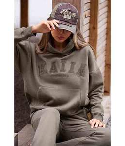 Ensemble de survêtement décontracté d'hiver chaud pour femmes, 2 pièces, uni, brodé, long - Product Image 1