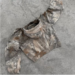 Sweat à capuche oversize 100% coton pour hommes, imprimé arbre véritable, streetwear d'hiver zippé pour la chasse, imprimé camouflage numérique, vente en gros - Product Image 2