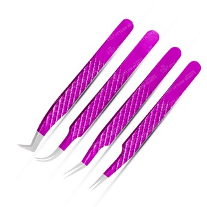 Pinzas puntiagudas de acero inoxidable japonesas al por mayor pinzas de extensión de pestañas de agarre de diamante colorido de alta calidad volumen - Product Image 3