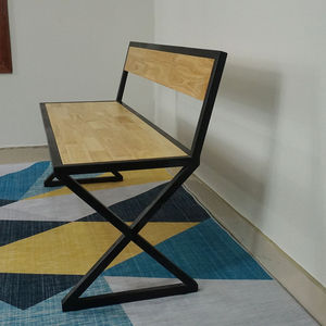Muebles para el Hogar, Banco Rústico con Patas en Forma de X de Hierro, con Asiento y Respaldo de Madera de Caucho, GBD001 - Product Image 6