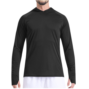 Haut de sport à manches longues à capuche personnalisé noir UPF 50+ pour hommes, à séchage rapide, respirant, avec poche pour la pêche et l'athlétisme - Product Image 1