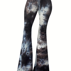 Pantalon large évasé à imprimé tie-dye pour femmes pantalon slim décontracté taille haute avec tenue Streetwear de printemps de Style plat devant - Product Image 2