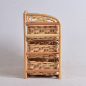 Natural Rattan 3-Tier <b>Wicker</b> Storage <b>Basket</b> Organizer With Wooden Frame Handmade Decorative <b>Shelf</b> - Product Image 4