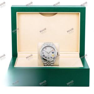 Montre entièrement sertie de moissanite, chiffres romains arc-en-ciel, diamants pavés, boîtier et bracelet argentés, design automatique de date Lux - Product Image 4