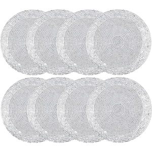 Heart Shape shiny <b>Silver</b> Handmade Glass Beads <b>Coaster</b> Set of Four Pieces washable - Product Image 6