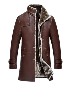 Personalizado de invierno muy cálido grueso de piel sintética abrigos de cuero real Casual flocado largo chaqueta de cuero genuino ropa de los hombres de todos los tamaños - Product Image 5