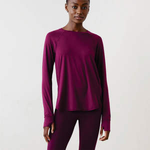 92% Polyester recyclé 8% Spandex Slim Fit séchage rapide Anti odeur mariné betterave mélange femmes renouveler respirant haut à manches longues - Product Image 1