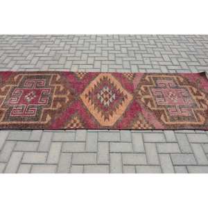 Tapis en laine turque vintage classique 3X9.4ft marron et beige style patchwork support en latex à tissage plat pour la décoration du salon utilisation en voiture - Product Image 3