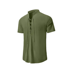 Camisa jacobita de lino de diseño escocés con escote con cordones para recreaciones y trajes casuales de otoño - Product Image 2