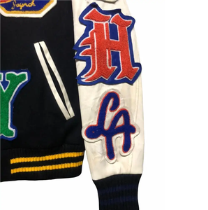 Veste de baseball universitaire personnalisée en laine avec manches en cuir brodées / logos en chenille - Product Image 5